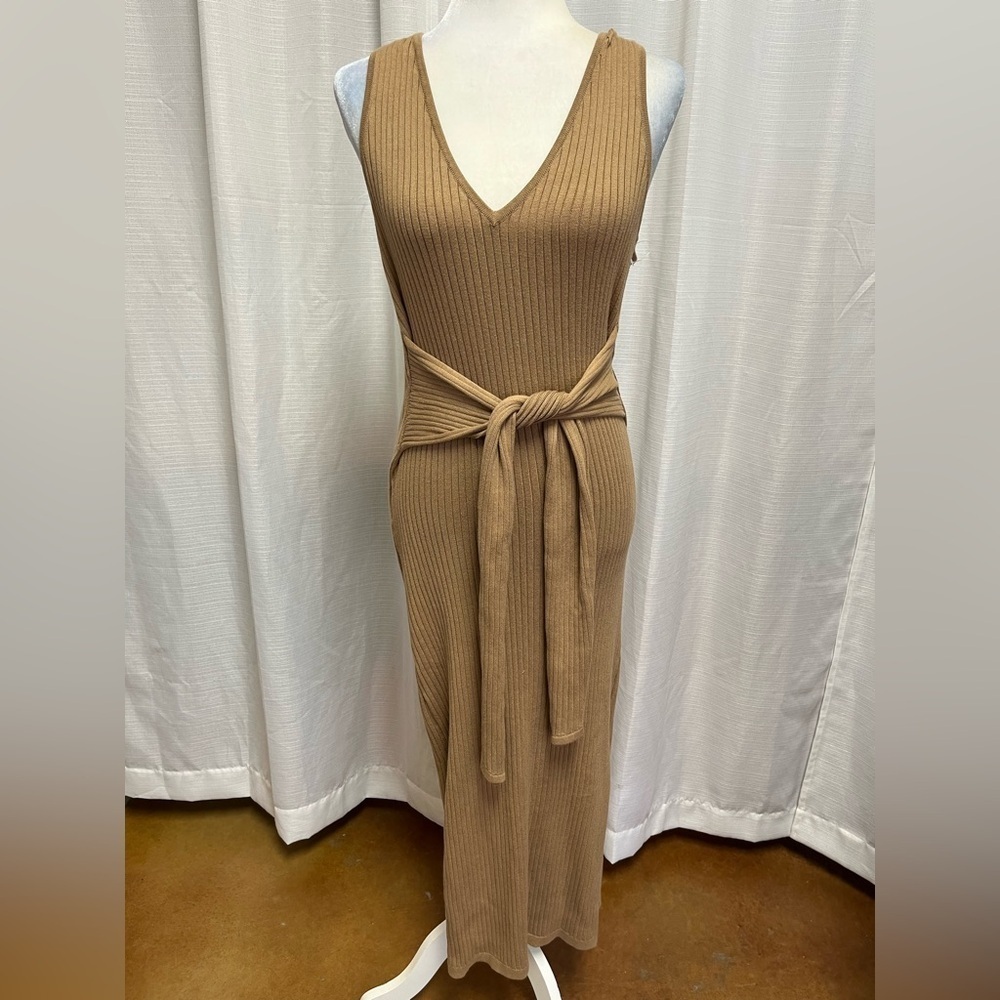 GOOD AMERICAN
Belted Cotton Rib-Knit Midi-Dress | size 4